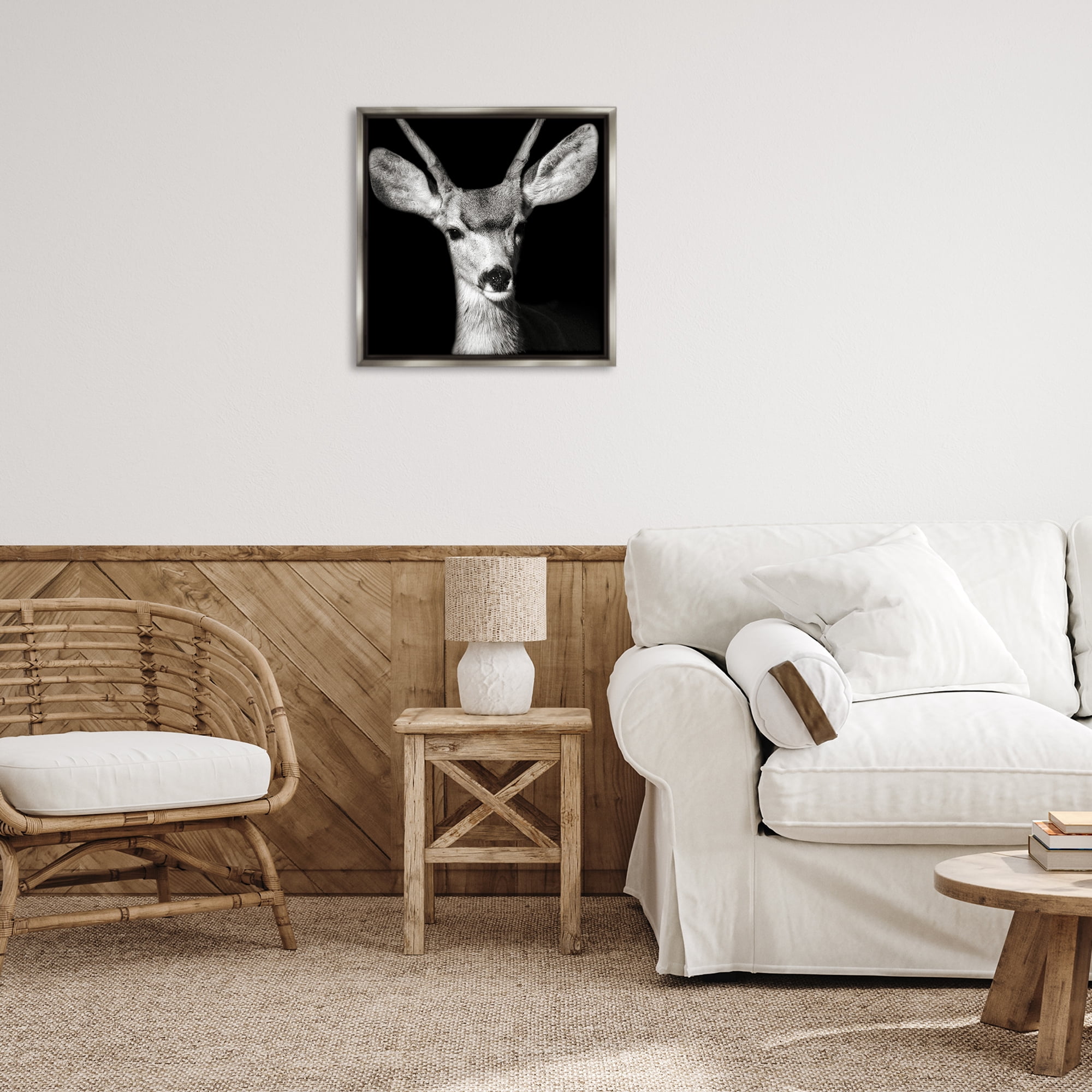 Stupell Industries Gazing Deer Portrait Animals & Insects Photography Gray Floater Framed Canvas Art Print Wall Art, 25 x 25