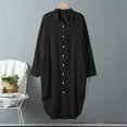 thumbnail image 4 of YDFCWXW Womens Chic Button Down Rolled-Up Sleeve Long Cotton Blouse Maxi Dress Black, XL, 4 of 6