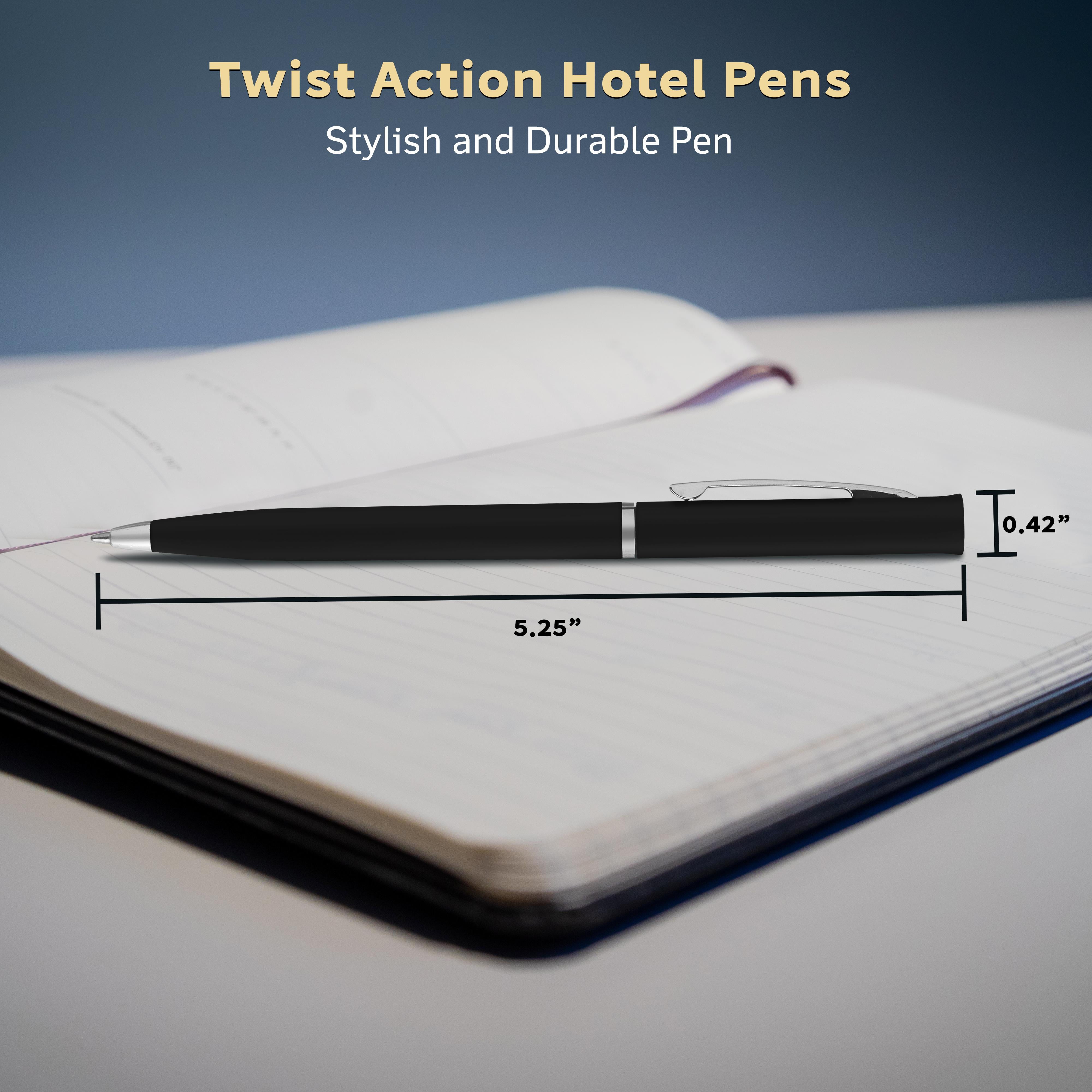 10 Twist Action Hotel Pens Pack - Plastic, Black Ink - Black