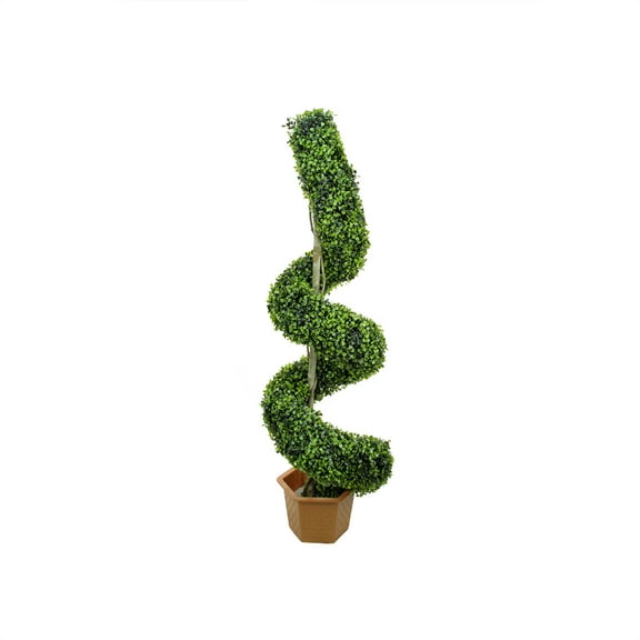 Northlight 4.7' Unlit Artificial Potted Green Two-Tone Boxwood Spiral Topiary Tree