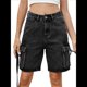 thumbnail image 1 of Bermudas Holgadas Y2K para Mujer con Múltiples Bolsillos, Pierna , Hasta la Rodilla, Pantalones Cortos Vaqueros, Ropa de Calle. Gris Negro L, 1 of 9
