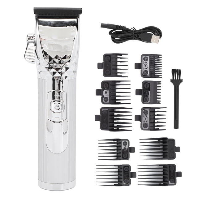 Juego de cortapelos eléctrico, hoja incisiva, 10 peines guía, kit de herramientas de aseo para corte de pelo para hombres, Plata