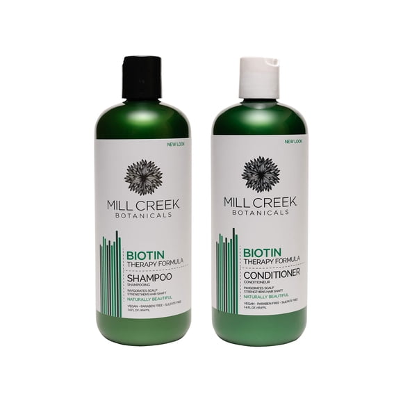 Paquete de champú y acondicionador con biotina Mill Creek Botanicals para el crecimiento del cabello