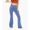 thumbnail image 3 of AEXTO Flex High Waisted Crossover Pocket Washed Stretchy Knit Casual Super Flare Jeans # summer # summervibes # NovaTopFinds # TikTokShopBacktoSchool Bottoms Denim, 3 of 5