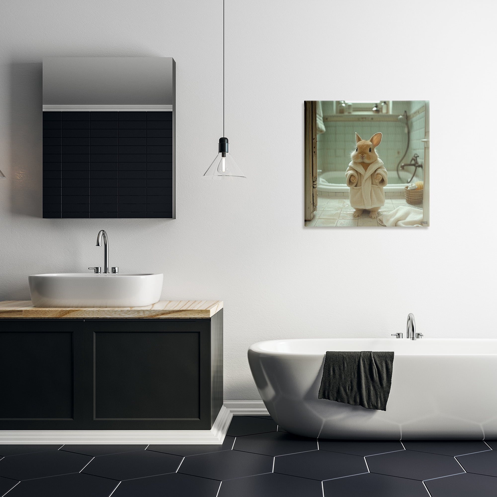 Stupell Industries Bunny in Bathrobe Animals & Insects Painting Gallery Wrapped Canvas Art Print Wall Art, 24 x 24