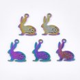 thumbnail image 3 of 5pc Ion Plating(IP) 201 Stainless Steel Bunny Pendants Rabbit Easter Bunny Rainbow Color 16x12x1mm Hole: 1 5mm, 3 of 3