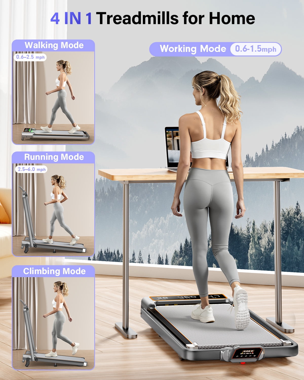Walking Pad Treadmill with 12% Incline & Dual LED Display, 4 in 1 Walking Pad with Handle Bar, 3.5HP Foldable Under Desk Treadmill, Portable Treadmills for Home 350LBS, 4 Adjustable Incline