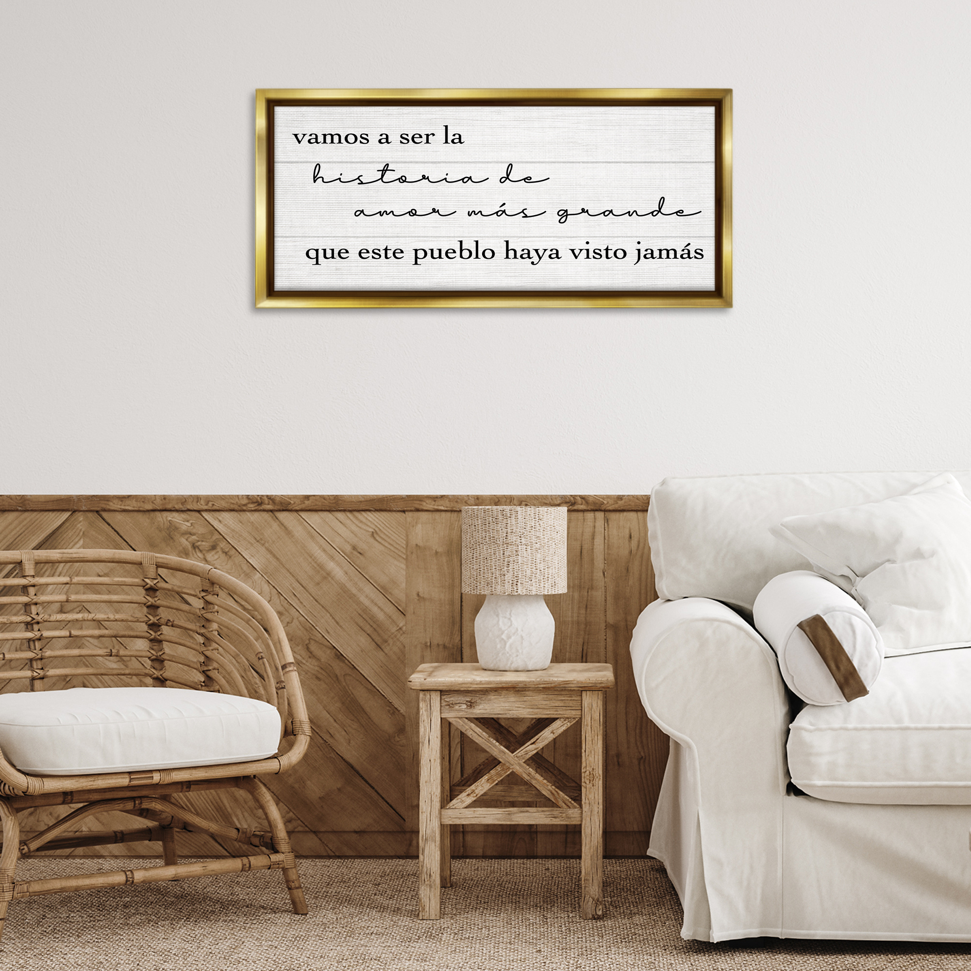 Stupell Industries Historia de Amor Más Grande Inspirational Quotes & Sayings Painting Gold Floater Framed Art Print Wall Art, 31 x 14