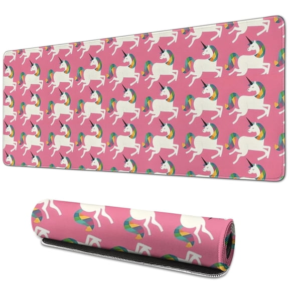 Long Mouse Pads for Desk,Pink Cartoon Unicorn Pattern Desk Mats on Top Of Desks, Desk Mouse Pad Extra Large with 3mm Non-Slip Base and Stitched Edge for Gaming,Office,Work,Home 31.5"x11.8"