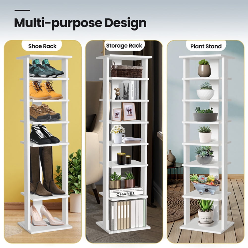 Spaco 7-Tier Slim Wooden Vertical Shoe Rack for Entryway-White, Shoe Storage Organizer for Entryway & Closet