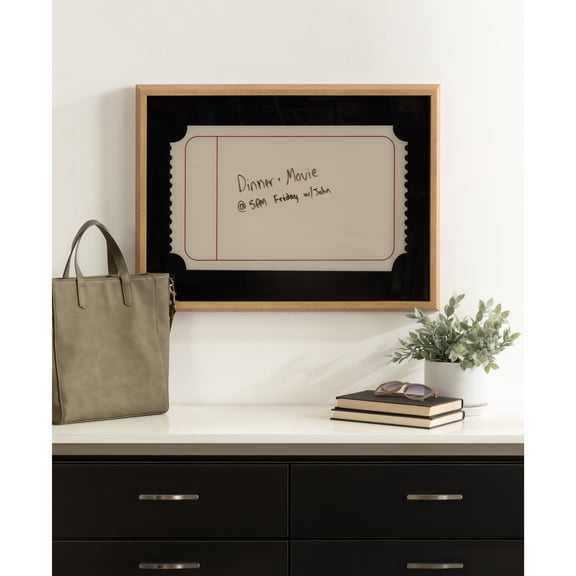 Kate and Laurel Framed Glass Dry Erase Art Single Ticket Whiteboard for Wall  by The Creative Bunch Studio, 24 x 18, Blake Natural Frame, Modern,  Dry Erase Art For Wall Decor