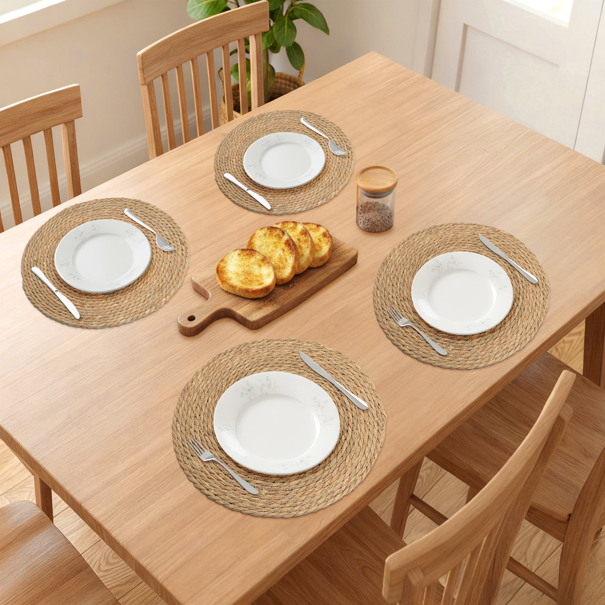 Unique Bargains Set of 6 Farmhouse Straw Woven Placemats Brown 15inch