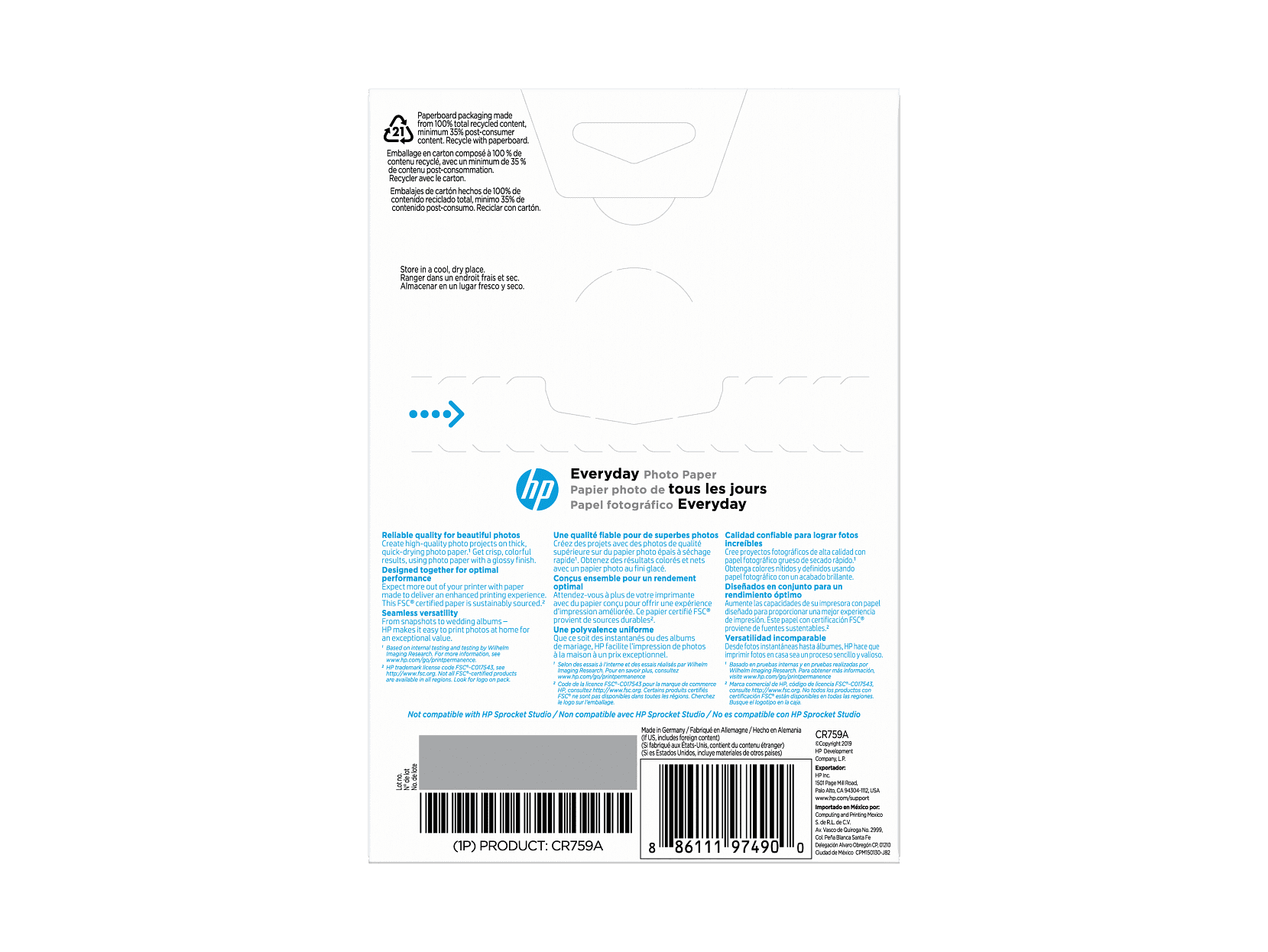 (5 pack) HP Everyday Glossy Photo Paper | 100 Sheets | 4 x 6 in | CR759A