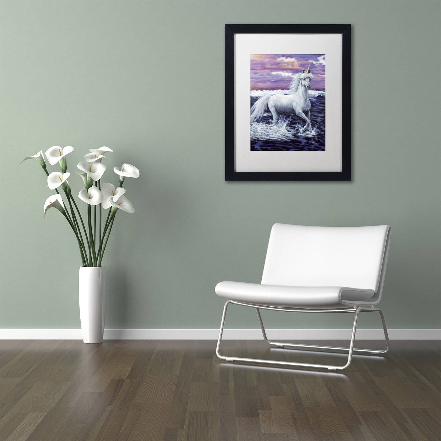 Trademark Fine Art 'Unicorn' Canvas Art by Jenny Newland, White Matte, Black Frame