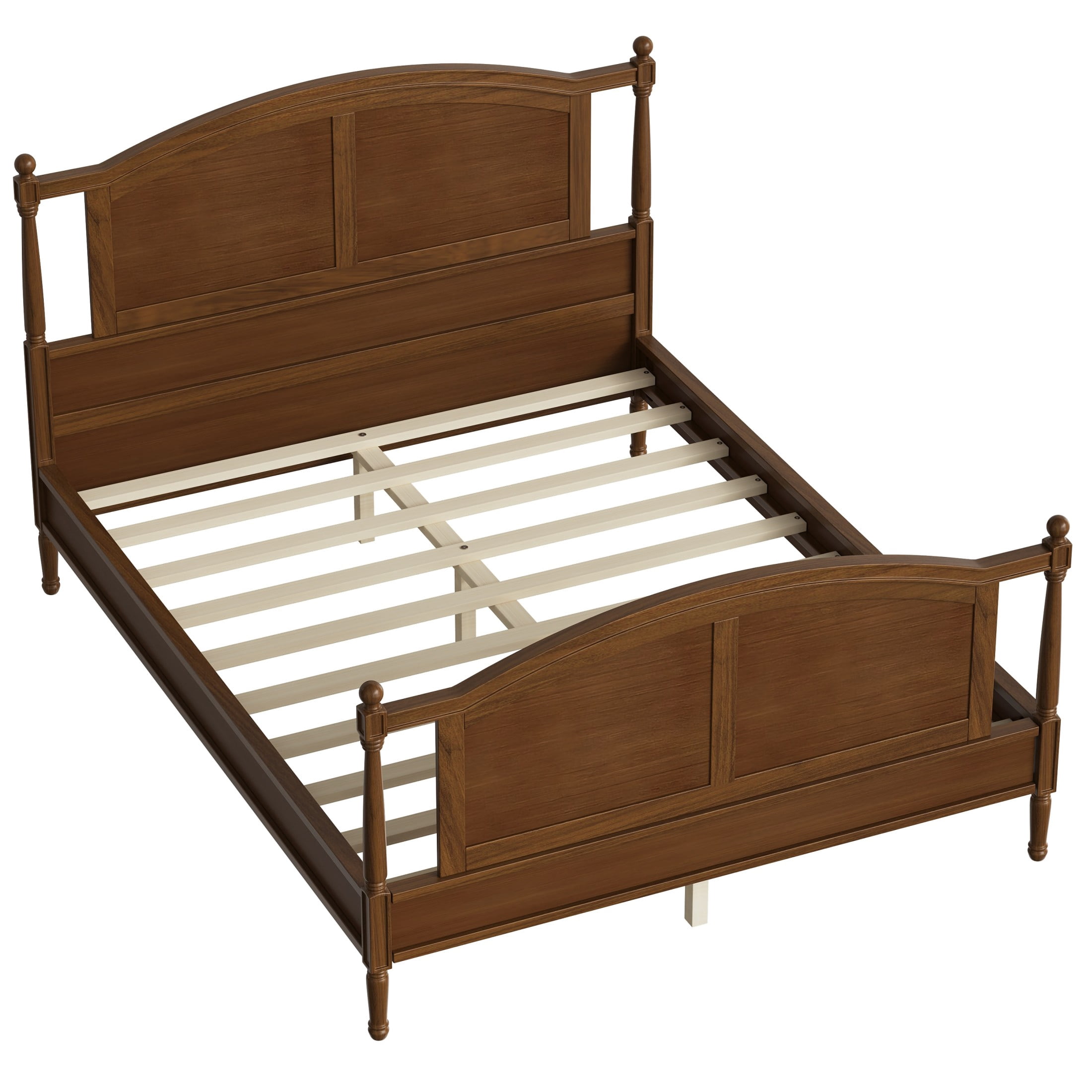 Noble House Norra Traditional Wooden Platform Queen Bed Frame with Arched Headboard, Cottage Panel Bed Frame, Walnut