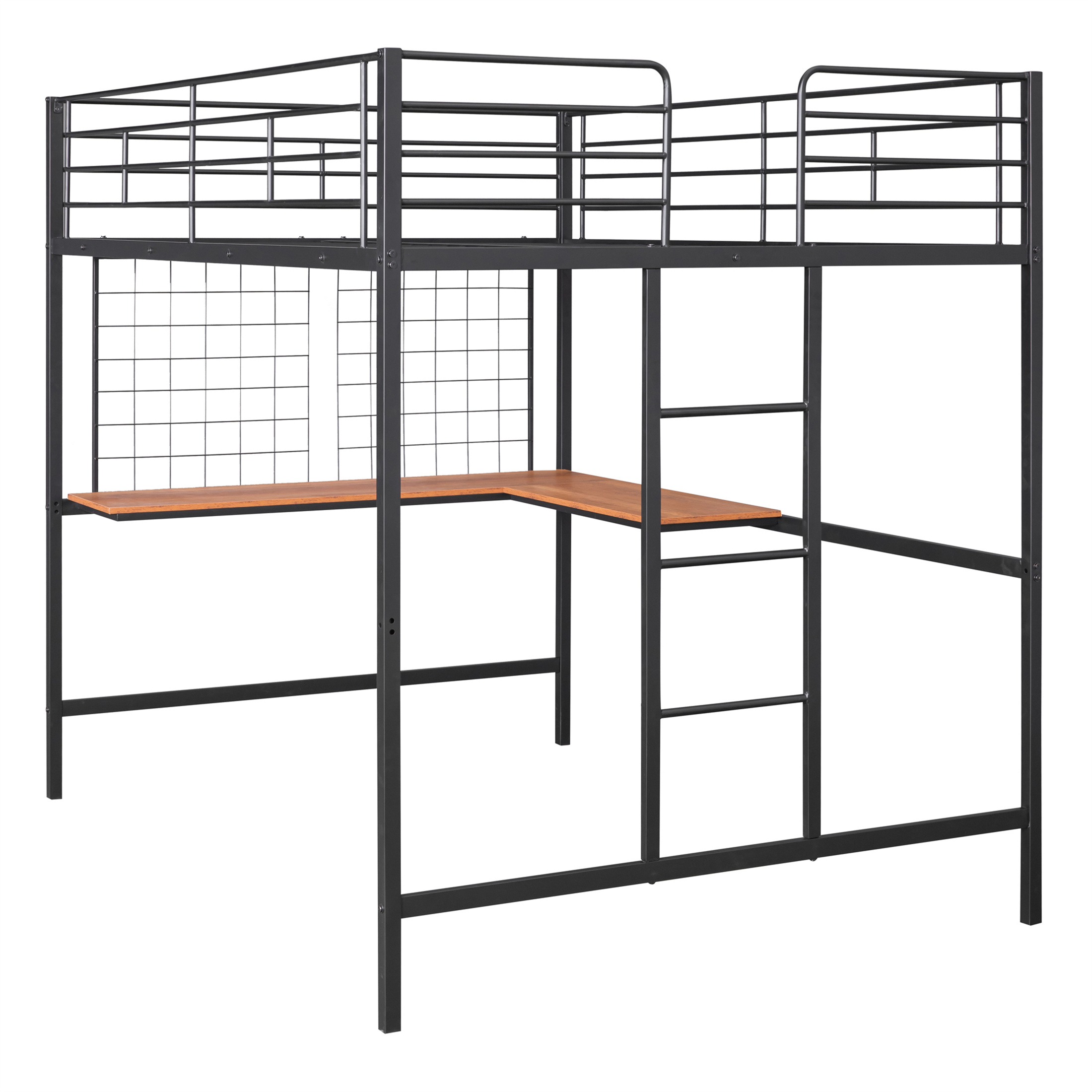 Aukfa Full Size Loft Bed with L shape Desk, Heavy Duty Metal Bed Frame for Teens Adults, Black