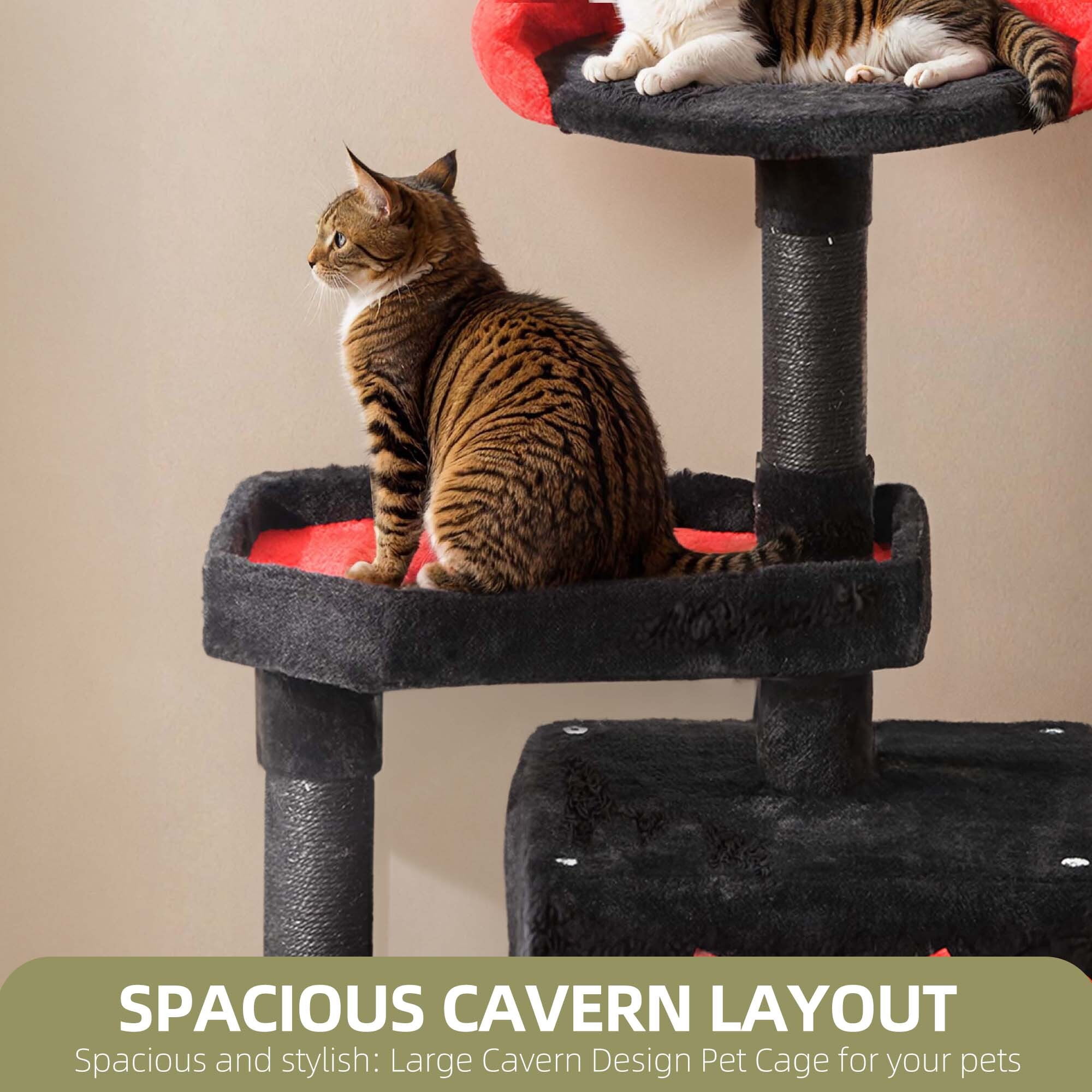 Uforic 38.5" Gothic Cat Tree with Coffin Bed, Tall Halloween Cat Tower for Indoor Cats with Sisal Scratching Posts, Black