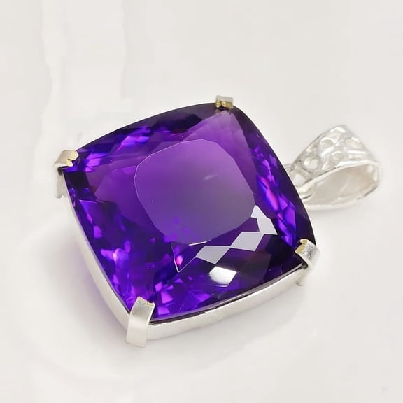 Cushion Cut Amethyst Pendant 925 Sterling Silver February Birthstone