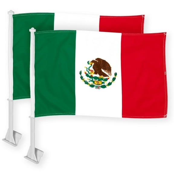 G128 2 Pack: Mexico Mexican Car Flag | 11x17 In | Double LiteWeave Pro Series Double Sided Printed 150D Polyester | Flagpole Included | Perfect for Festival Celebrations, Parades