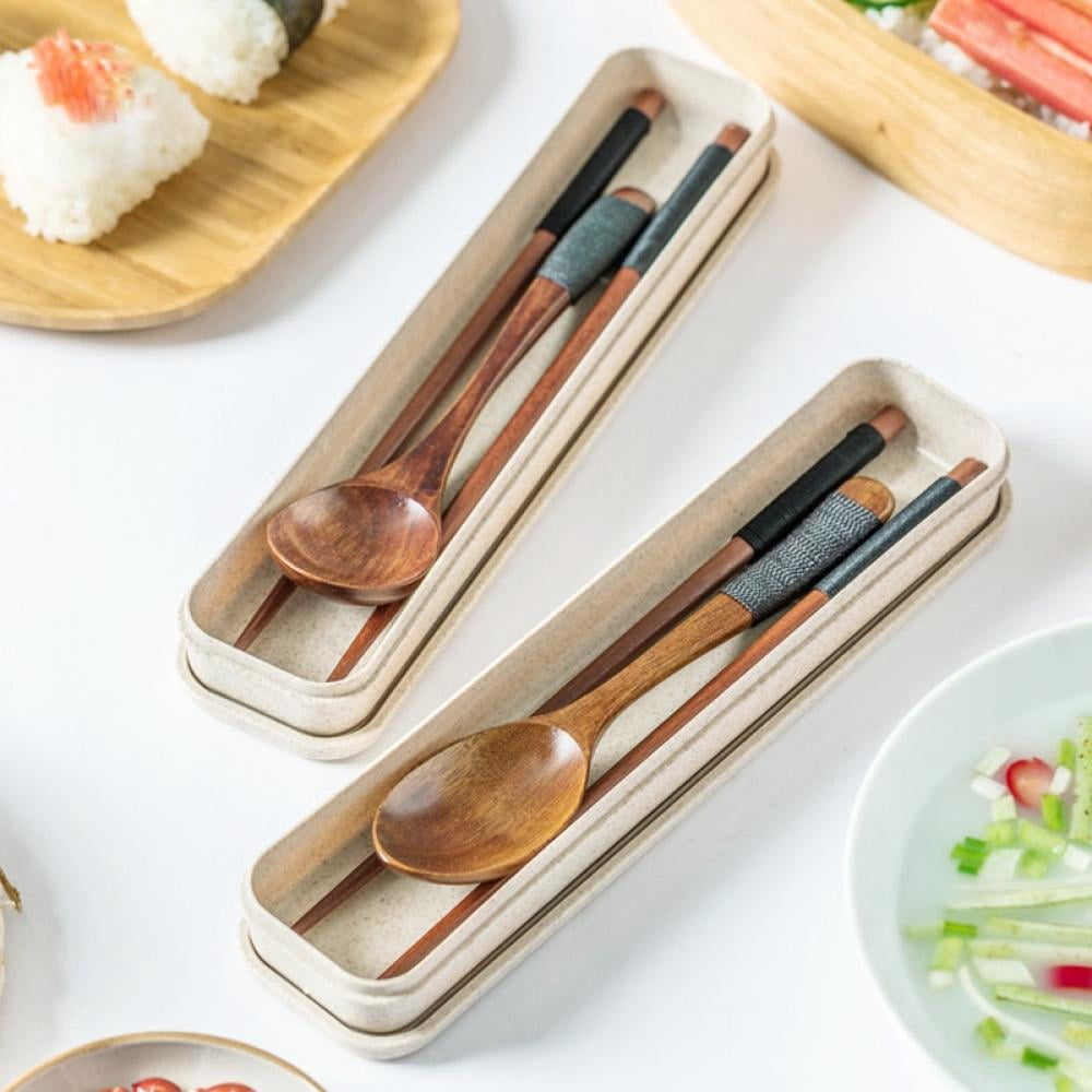 Norbi Wood Tableware Wooden Cutlery Sets Travel Dinnerware Suit Environmental with Box Pack Gifts Set E