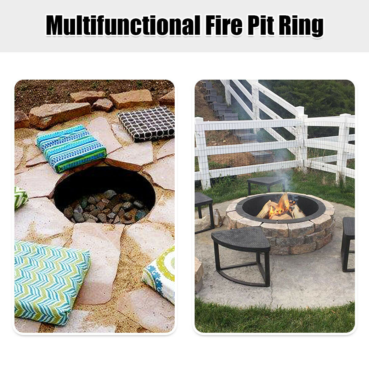 Gymax 36 Inch Round Steel Fire Pit Ring Liner DIY Wood Burning Insert - image 4 of 10