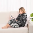 thumbnail image 4 of Black Halloween Letter Bat Pattern Blanket Hoodies for Kids 6-13YR Oversize Wearable Blanket Hoodies for Boys Girls Teens, 4 of 7