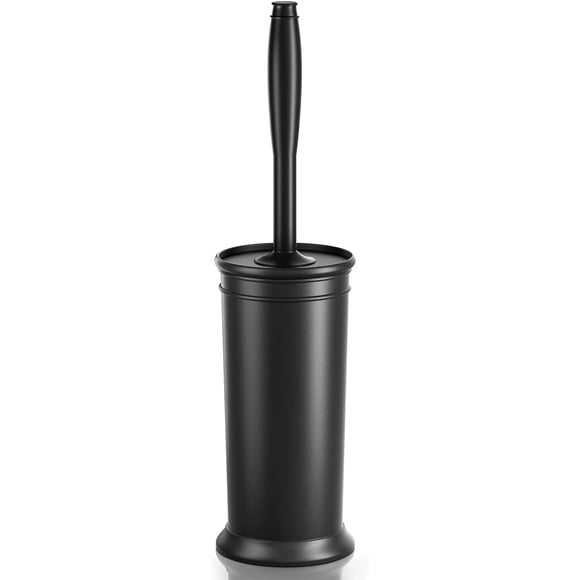 UPTRONIC Toilet Brush, Toilet Bowl Brush with Extra Long Handle Durable Bristles Toilet Scrubber and Covered Holder for Toilet Brush Set for Bathroom Cleaning (Black-01)