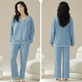 thumbnail image 4 of beishanbush Clothing 2025 Women Pajama Sets Under $10 Women's Petite Pajama Set Petite Length Tunic Top Wide Leg Pants, 4 of 9