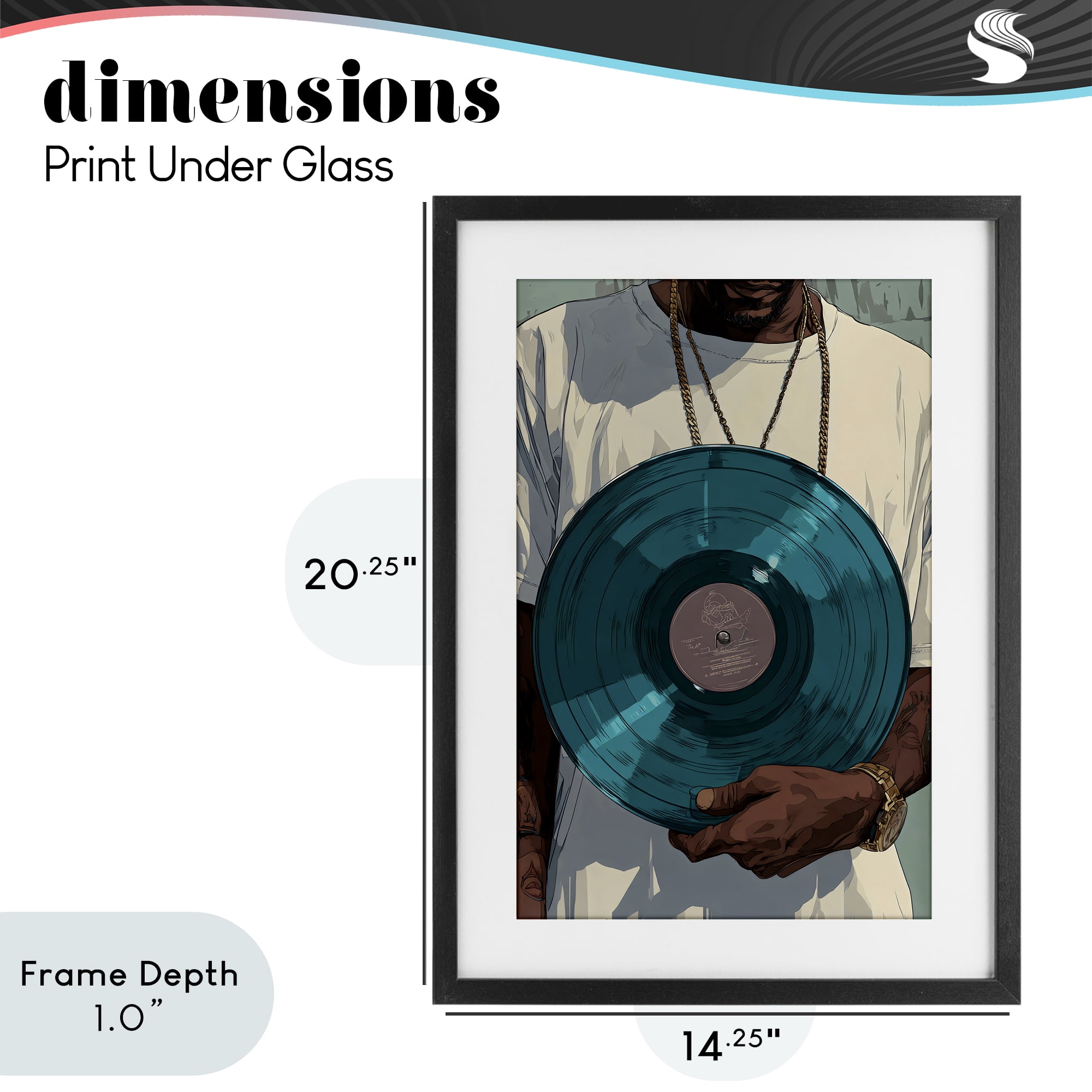 Stupell Industries Musician & Blue Music Record Black Framed Print Under Glass, design by Franklyn Gregory