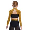 thumbnail image 2 of renvena Girls Long Sleeve Lyrical Dance Crop Top Sequins Backless Rhinestones Press Button Jazz Hip Gold 6, 2 of 7