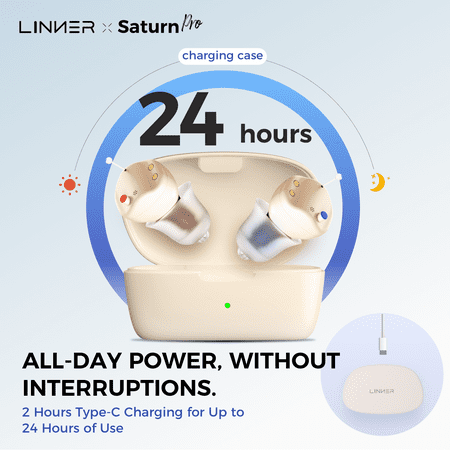 LINNER - Saturn 2 OTC Rechargeable Hearing Aids for Seniors, Discreet & Noise-Canceling – Beige - Beige Gold