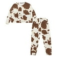thumbnail image 6 of SEANATIVE Cow Print Pajamas Women Size S Long Sleeve Sleepwear Tops with Pants 2 Piece Womens Pajama Sets Pants Women Loungewear Set Brown Crew Neck Pj Colthes with Pocket, 6 of 7