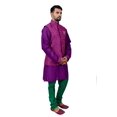 thumbnail image 3 of Indian Traditional Cotton Silk Purple Sherwani Kurta Set with Multicolour Jacket for Men, 3 of 6