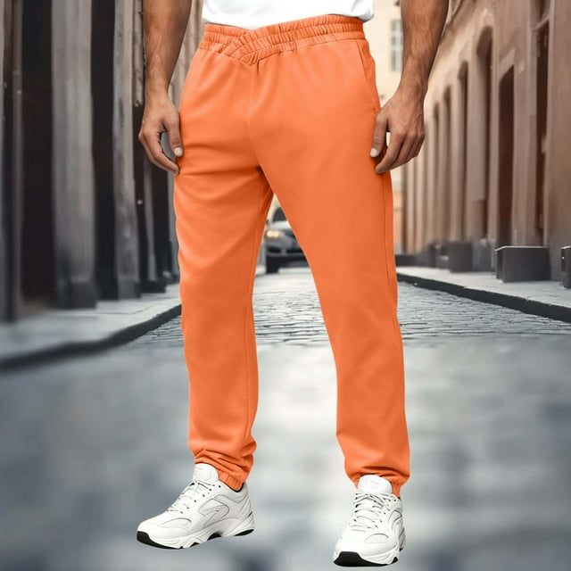 Pisexur Pantalon de Survêtement pour Hommes Mode Taille Élastique Croisée Pantalon de Survêtement pour Hommes Classique Décontracté Joggers pour Hommes Confortable Léger Bas Resserré Pantalon pour Hommes P-2TG Orange