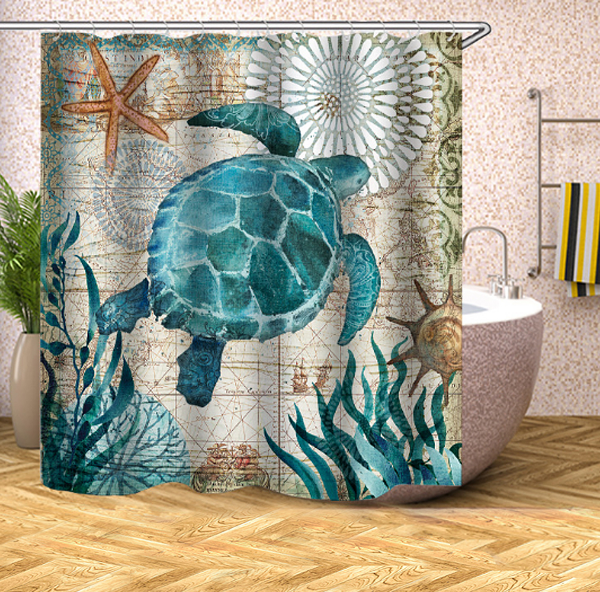 3D Dolphins and sea turtles Shower Curtain Waterproof Polyester Fabric 71/"x71/"