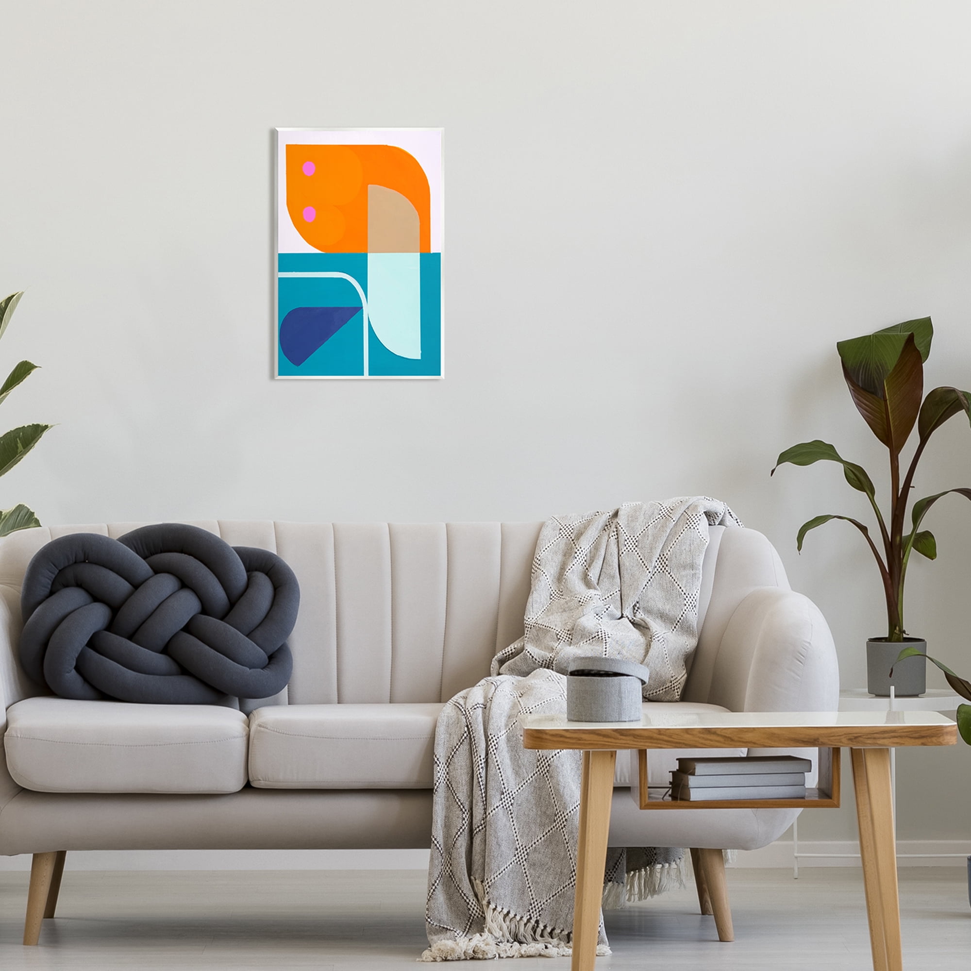 Stupell Industries Orange & Blue Contemporary Abstract Painting Unframed Art Print Wall Art, 13 x 19