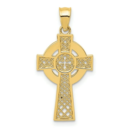 - 14k Yellow Gold Irish Claddagh Celtic Knot Cross Religious Pendant Charm Necklace Iona Gifts For Women For Her