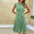 thumbnail image 4 of BLVB Women Summer Casual Dresses Fashion Cap Sleeve Pleated Midi Dress Crewneck Plain Wear to Work Dress with Belt, 4 of 5