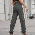 thumbnail image 7 of HUPOM Womens Wide Leg Pants Casual Womens Pants Carpenter High Waist Rise Long Slim Straight Gray L, 7 of 7