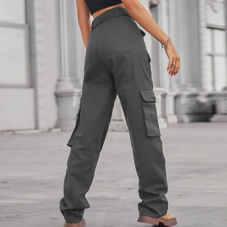 RQYYD Cargo Pants Women Casual Loose High Waisted Straight Leg