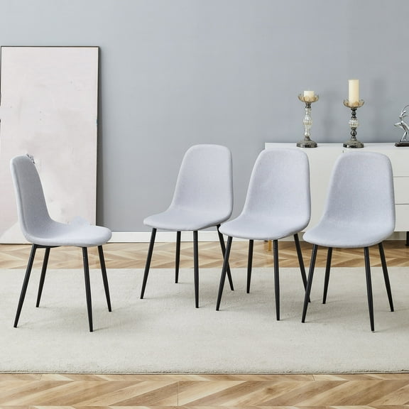 Xukmct 4 Pack Upholstered Linen Dining Chair with Metal Legs, Moddern Armless Side Chair for Living Room, Dining Room, Light Gray