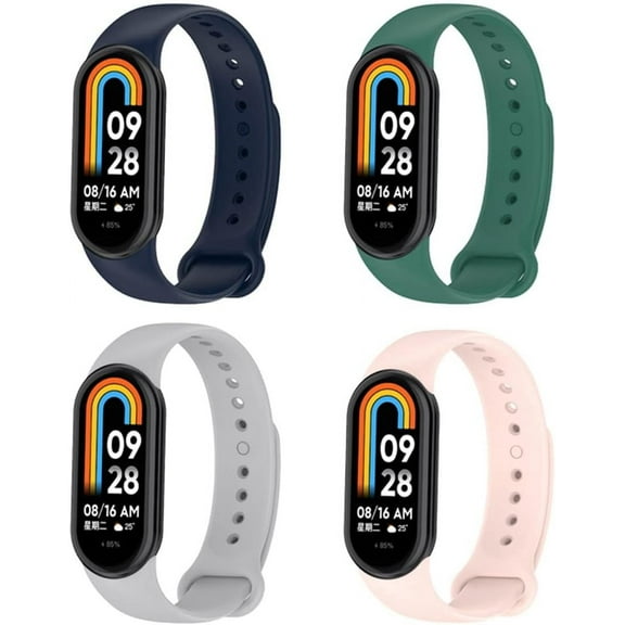 PINHEN Watch Band Compatible with Xiaomi Mi Band 8,Soft Silicone Replacement band Sport Adjustable Wrist Strap for Women Men, 4Pack