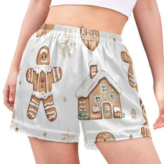 joogoo Women's Pajama Lounge Shorts Watercolor Christmas Bottoms Sleep Short M