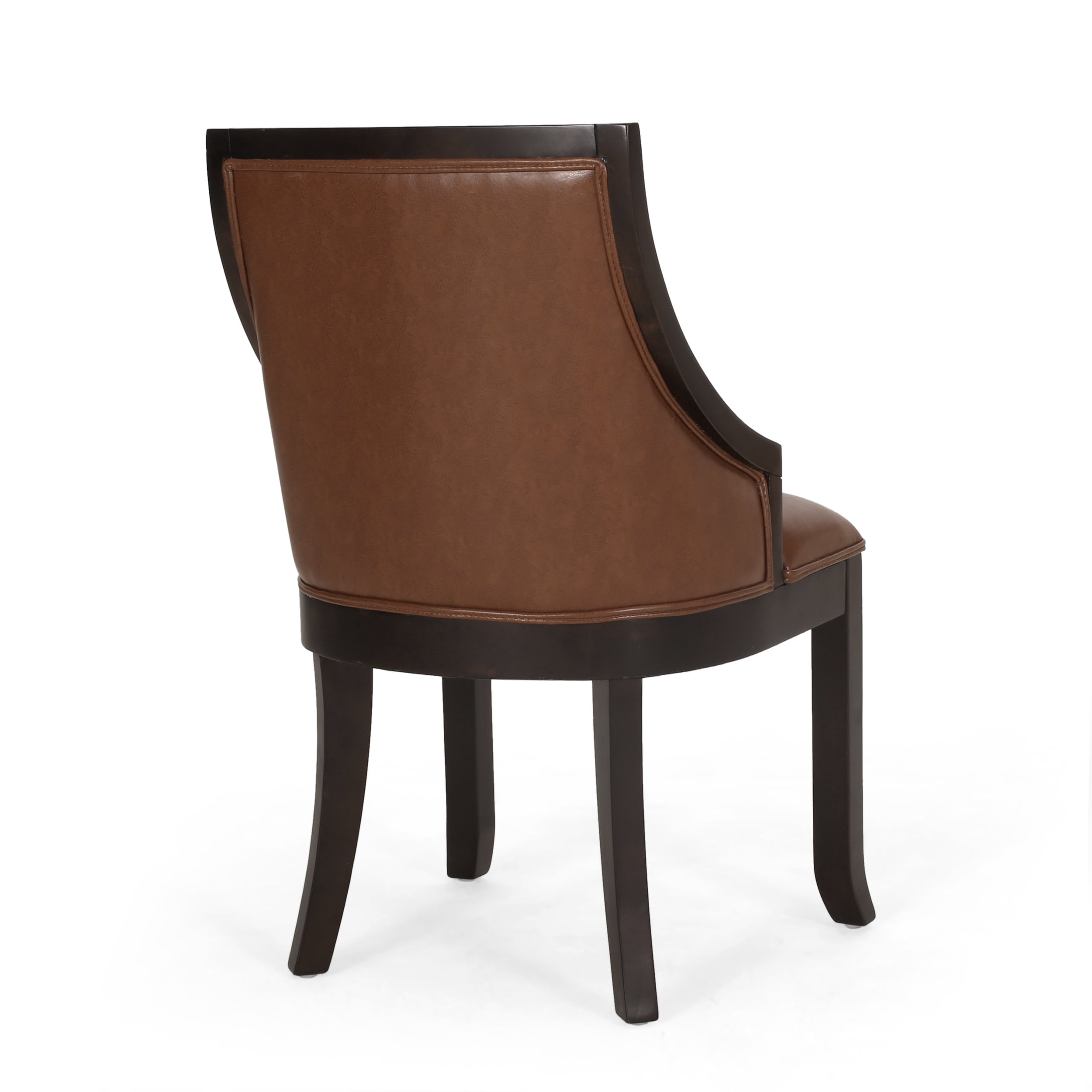 Noble House Newell Faux Leather Upholstered Birch Wood Dining Chairs, Set of 2, Cognac Brown and Walnut