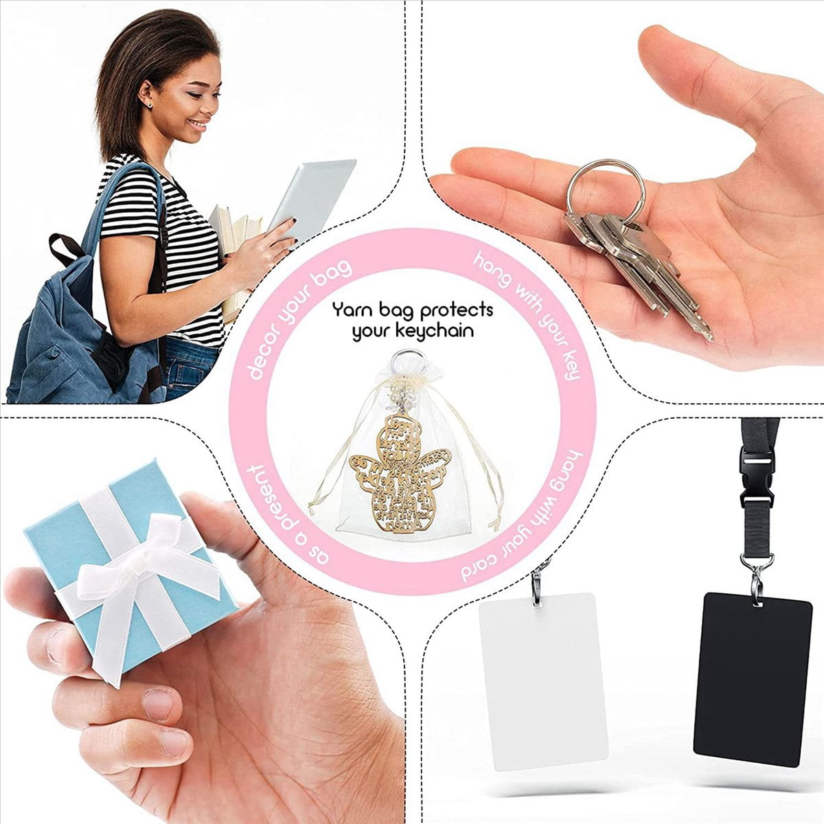 40Pcs Baptism Angel Key Ring Baptism Wood Keychain Baptism Favor Baptismal Souvenirs Communion Favors for Boy or Girl