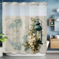 thumbnail image 6 of Vintage Oil Lights No Hooks Shower Curtain with Snap-in Liner White Flowers Linen Texture Watercolors Shower Curtains for Bathroom, Waterproof, Easy Install, Washable 66"x72", 6 of 9