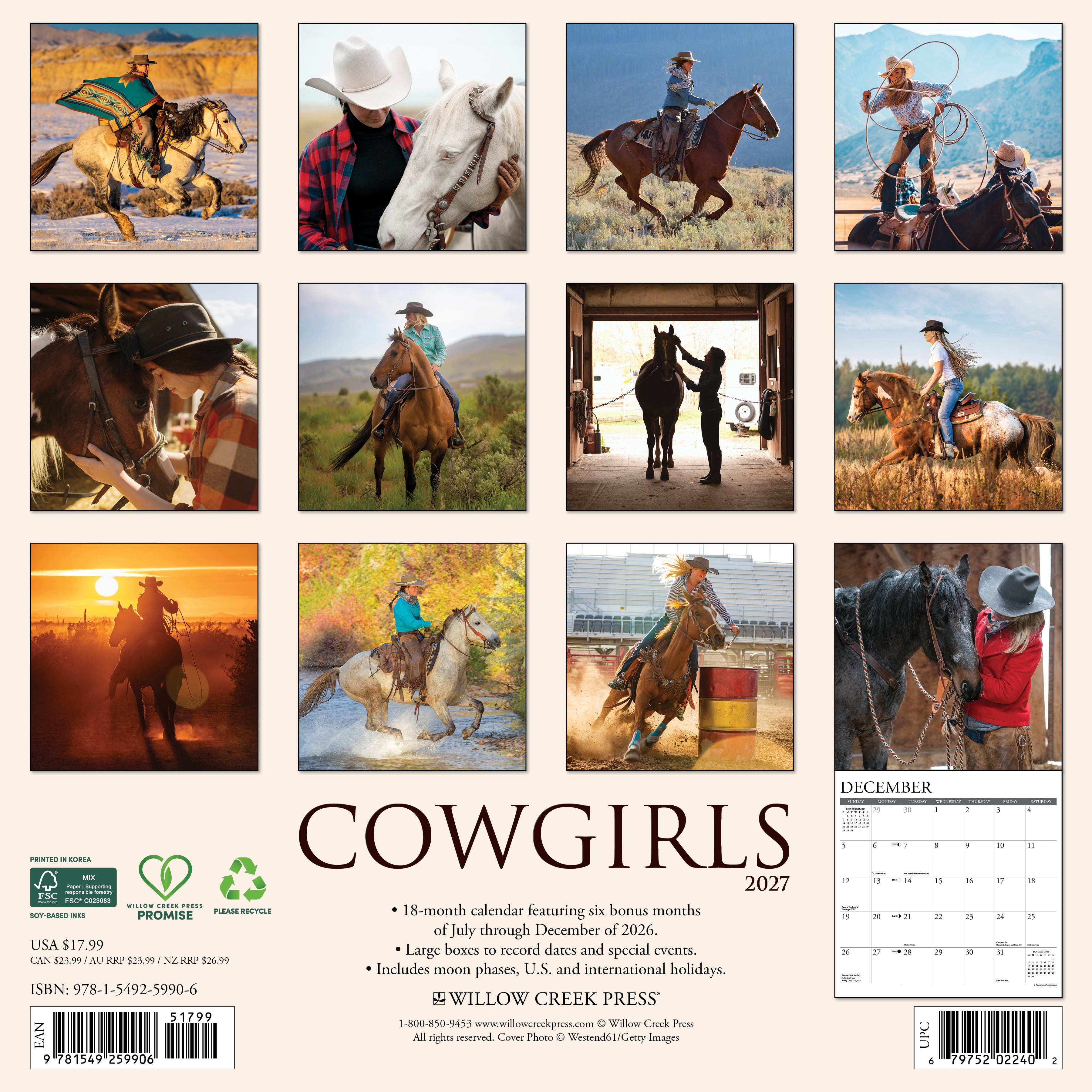 Willow Creek Press, Cowgirls 2027 Wall Calendar