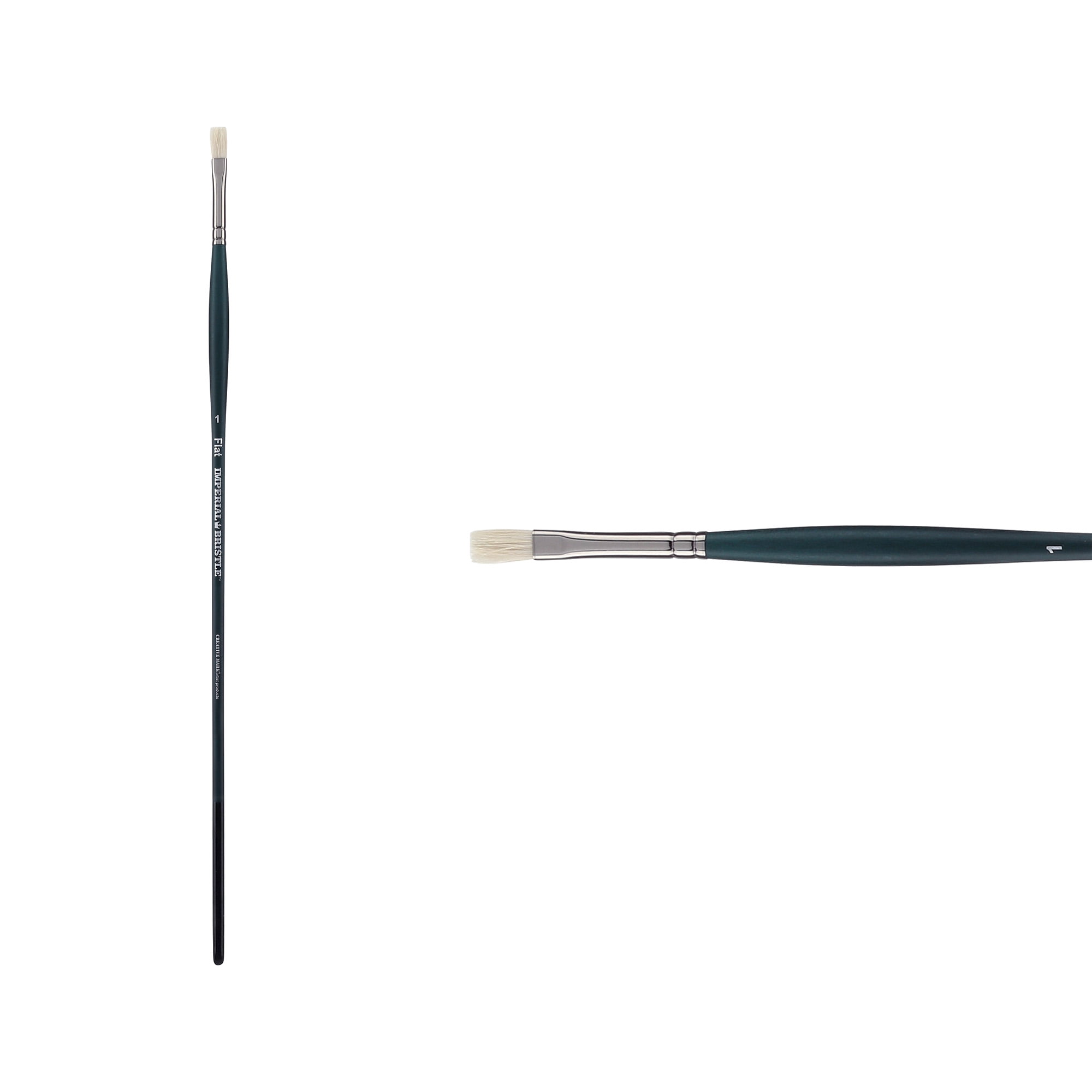Creative Mark Imperial Professional Chungking Hog Bristle Brush - Flat #1- Pack of 3 Handmade Long Handle Oil Paint Brushes for Artists, Nickel-Plated Brass Ferrules, Stiff yet Soft Natural Bristles