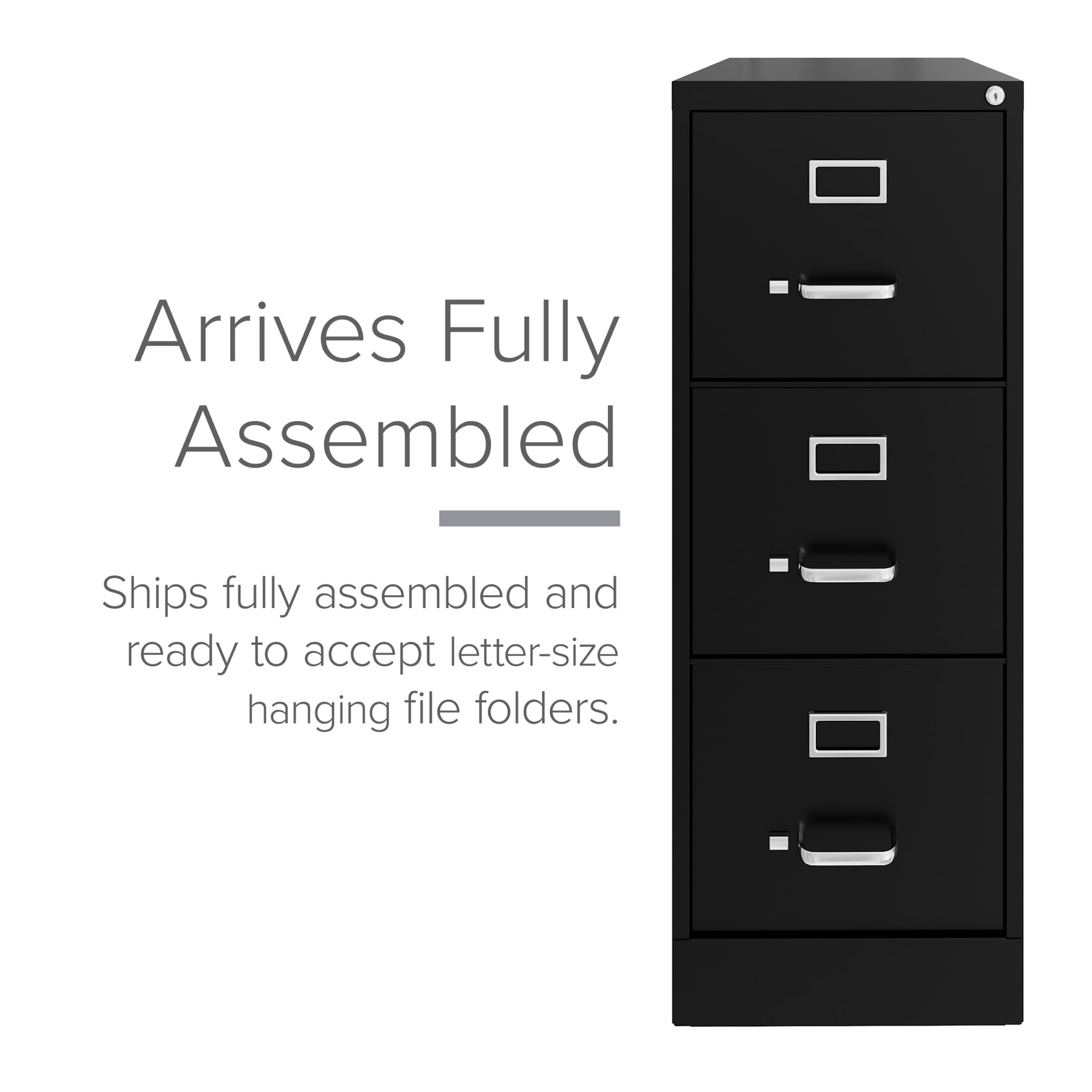 Hirsh 3 Drawer Letter Locking Metal Vertical File Cabinet, 22" Deep, Black