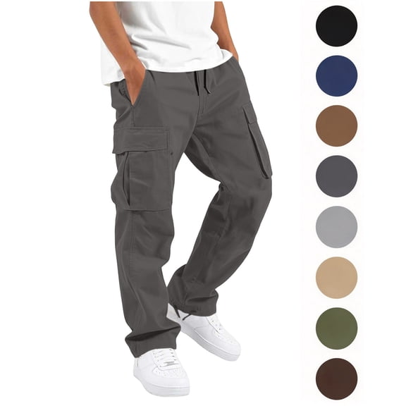 LONKITO Cargo Pants for Boys, Casual School Uniform Pants Elastic Waist Drawstring Kids Clothes Size 5-6 Years